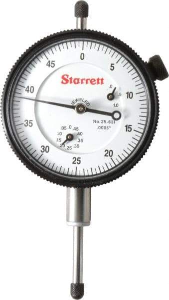 Starrett - 1" Range, 0-50 Dial Reading, 0.0005" Graduation Dial Drop Indicator - 2-1/4" Dial, 0.05" Range per Revolution, Revolution Counter - Exact Tool & Supply