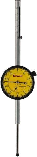 Starrett - 50mm Range, 0-100 Dial Reading, 0.01mm Graduation Dial Drop Indicator - 2-1/4" Dial, 0.0394" Range per Revolution, Revolution Counter - Exact Tool & Supply