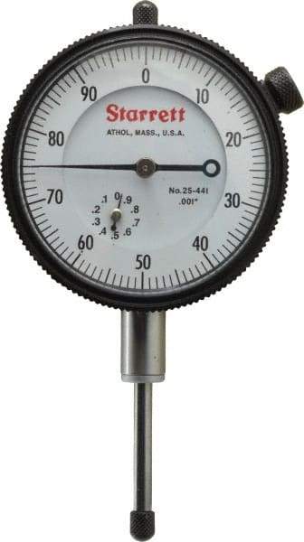 Starrett - 1" Range, 0-100 Dial Reading, 0.001" Graduation Dial Drop Indicator - 2-1/4" Dial, 0.1" Range per Revolution - Exact Tool & Supply