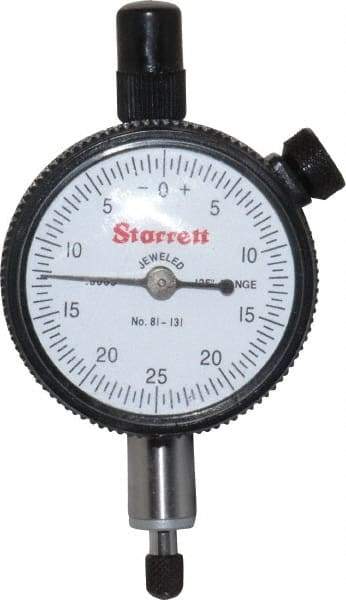Starrett - 1/8" Range, 0-25-0 Dial Reading, 0.0005" Graduation Dial Drop Indicator - 1-11/16" Dial, 0.05" Range per Revolution, Revolution Counter - Exact Tool & Supply