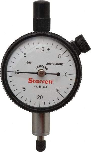 Starrett - 0.1" Range, 0-20-0 Dial Reading, 0.001" Graduation Dial Drop Indicator - 1-11/16" Dial, 0.04" Range per Revolution, Revolution Counter - Exact Tool & Supply