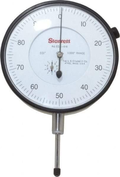 Starrett - 1" Range, 0-100 Dial Reading, 0.001" Graduation Dial Drop Indicator - 3-5/8" Dial, 0.1" Range per Revolution - Exact Tool & Supply