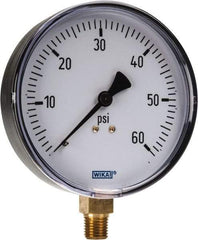 Wika - 4" Dial, 1/4 Thread, 0-60 Scale Range, Pressure Gauge - Lower Connection Mount, Accurate to 3-2-3% of Scale - Exact Tool & Supply
