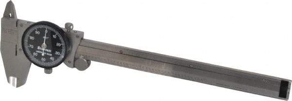 Starrett - 0" to 6" Range, 0.001" Graduation, 0.1" per Revolution, Dial Caliper - Black Face, 1-1/2" Jaw Length, Accurate to 0.0010" - Exact Tool & Supply