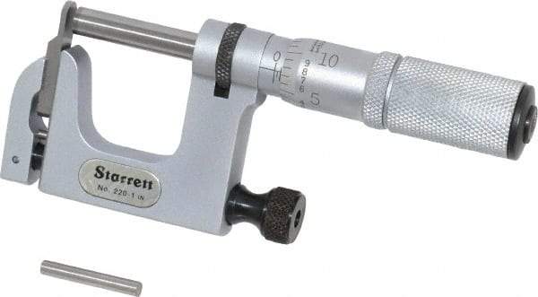 Starrett - 0 to 1 Inch Range, Carbide Face, Satin Chrome Coated, Mechanical Multi Anvil Micrometer - Friction Thimble, 0.001 Inch Graduation, 0.0002 Inch Accuracy - Exact Tool & Supply
