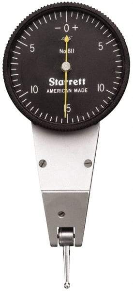 Starrett - 0.03 Inch Range, 0.0005 Inch Dial Graduation, Horizontal Dial Test Indicator - 1-3/8 Inch Black Dial, 0-15-0 Dial Reading - Exact Tool & Supply