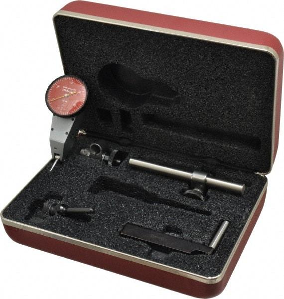 Starrett - 7 Piece, 0" to 0.03" Measuring Range, 1-3/8" Dial Diam, 0-15-0 Dial Reading, Red Dial Test Indicator Kit - 5/8" Contact Point Length, 2mm Ball Diam, 0.0005" Dial Graduation - Exact Tool & Supply