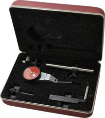 Starrett - 7 Piece, 0" to 0.06" Measuring Range, 1-3/8" Dial Diam, 0-30-0 Dial Reading, Red Dial Test Indicator Kit - 1-5/16" Contact Point Length, 2mm Ball Diam, 0.001" Dial Graduation - Exact Tool & Supply