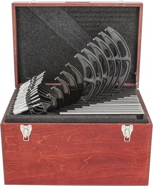 Starrett - 0 to 12" Range, 12 Piece Mechanical Outside Micrometer Set - 0.0001" Graduation, Ratchet Stop Thimble, Carbide Tipped Face - Exact Tool & Supply
