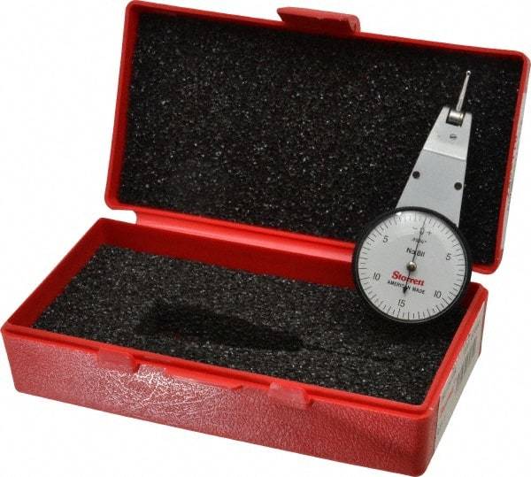 Starrett - 0.03 Inch Range, 0.0005 Inch Dial Graduation, Horizontal Dial Test Indicator - 1-3/8 Inch White Dial, 0-15-0 Dial Reading - Exact Tool & Supply