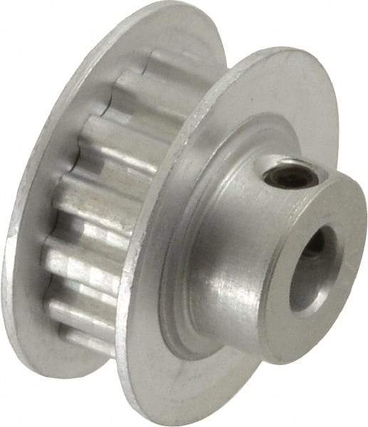 Power Drive - 14 Tooth, 1/4" Inside x 0.871" Outside Diam, Hub & Flange Timing Belt Pulley - 1/4" Belt Width, 0.891" Pitch Diam, 0.438" Face Width, Aluminum - Exact Tool & Supply