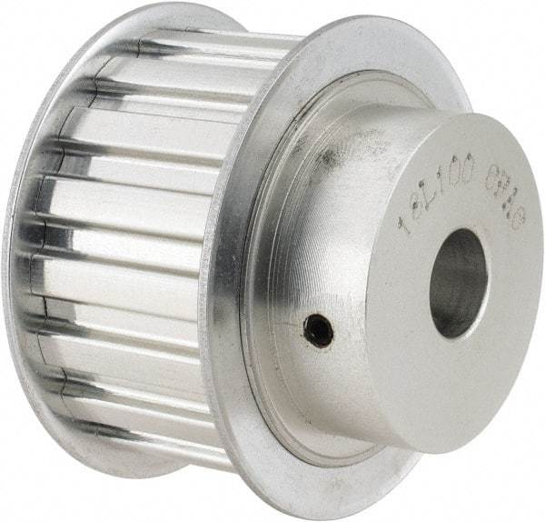 Power Drive - 18 Tooth, 1/2" Inside x 2.119" Outside Diam, Hub & Flange Timing Belt Pulley - 1" Belt Width, 2.149" Pitch Diam, 1-1/4" Face Width, Aluminum - Exact Tool & Supply