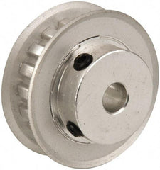 Power Drive - 18 Tooth, 1/4" Inside x 1-1/8" Outside Diam, Hub & Flange Timing Belt Pulley - 1/4" Belt Width, 1.146" Pitch Diam, 0.438" Face Width, Aluminum - Exact Tool & Supply