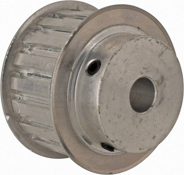 Power Drive - 19 Tooth, 1/2" Inside x 2.238" Outside Diam, Hub & Flange Timing Belt Pulley - 1" Belt Width, 2.268" Pitch Diam, 1-1/4" Face Width, Aluminum - Exact Tool & Supply