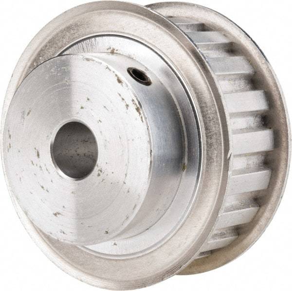 Power Drive - 20 Tooth, 1/2" Inside x 2.357" Outside Diam, Hub & Flange Timing Belt Pulley - 3/4" Belt Width, 2.387" Pitch Diam, 1" Face Width, Aluminum - Exact Tool & Supply