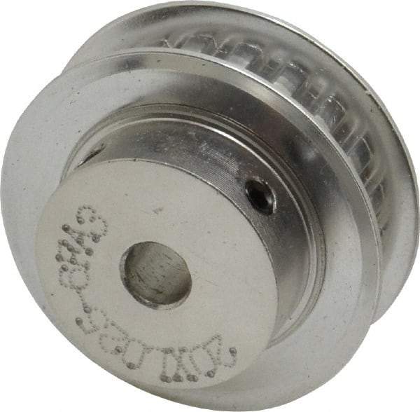 Power Drive - 20 Tooth, 1/4" Inside x 1.253" Outside Diam, Hub & Flange Timing Belt Pulley - 1/4" Belt Width, 1.273" Pitch Diam, 0.438" Face Width, Aluminum - Exact Tool & Supply
