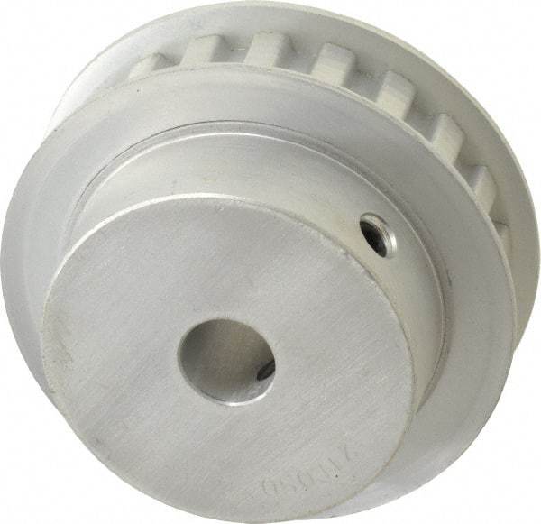 Power Drive - 21 Tooth, 1/2" Inside x 2.477" Outside Diam, Hub & Flange Timing Belt Pulley - 1/2" Belt Width, 2.507" Pitch Diam, 3/4" Face Width, Aluminum - Exact Tool & Supply