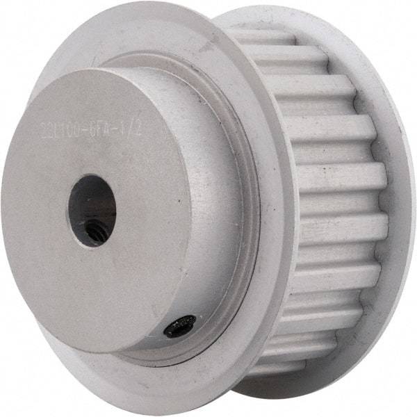 Power Drive - 22 Tooth, 1/2" Inside x 2.596" Outside Diam, Hub & Flange Timing Belt Pulley - 1" Belt Width, 2.626" Pitch Diam, 1-1/4" Face Width, Aluminum - Exact Tool & Supply