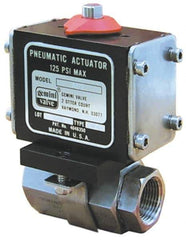 Gemini Valve - 1/2" Pipe, 720 psi WOG Rating Stainless Steel Pneumatic Double Acting with Solenoid Actuated Ball Valve - Reinforced PTFE Seal, Full Port, Threaded (NPT) End Connection - Exact Tool & Supply