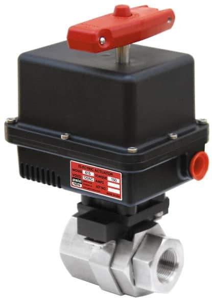Gemini Valve - 3/4" Pipe, 720 psi WOG Rating Brass Electric Actuated Ball Valve - Reinforced PTFE Seal, Standard Port, Threaded (NPT) End Connection - Exact Tool & Supply