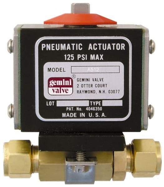 Gemini Valve - 1/2" Pipe, 1,000 psi WOG Rating Brass Pneumatic Double Acting with Solenoid Actuated Ball Valve - Reinforced PTFE Seal, Standard Port, TYLOK (Compression) End Connection - Exact Tool & Supply