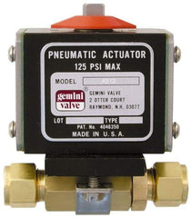 Gemini Valve - 1/2" Pipe, 1,000 psi WOG Rating Brass Pneumatic Double Acting with Solenoid Actuated Ball Valve - Reinforced PTFE Seal, Standard Port, TYLOK (Compression) End Connection - Exact Tool & Supply