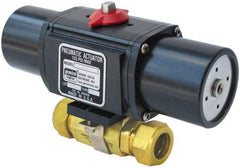 Gemini Valve - 1/2" Pipe, 1,000 psi WOG Rating Brass Pneumatic Spring Return with Solenoid Actuated Ball Valve - Reinforced PTFE Seal, Standard Port, TYLOK (Compression) End Connection - Exact Tool & Supply