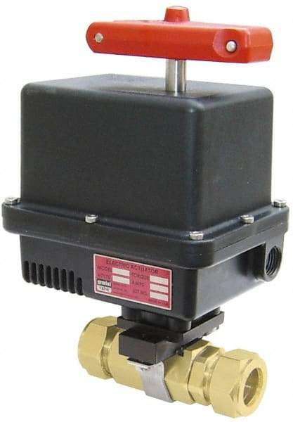 Gemini Valve - 1/2" Pipe, 1,000 psi WOG Rating Brass Electric Actuated Ball Valve - Reinforced PTFE Seal, Standard Port, TYLOK (Compression) End Connection - Exact Tool & Supply