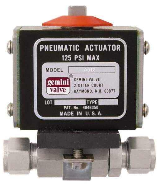 Gemini Valve - 1/4" Pipe, 1,000 psi WOG Rating Stainless Steel Pneumatic Double Acting with Solenoid Actuated Ball Valve - Reinforced PTFE Seal, Full Port - Exact Tool & Supply
