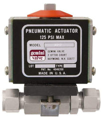 Gemini Valve - 1/4" Pipe, 1,000 psi WOG Rating Stainless Steel Pneumatic Double Acting with Solenoid Actuated Ball Valve - Reinforced PTFE Seal, Full Port - Exact Tool & Supply