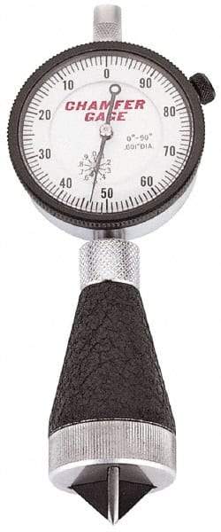 Starrett - 1 to 2", 90 to 127° Included Angle, External Chamfer Gage - White Hardened Tool Steel (Plunger), 3 Blade Plunger - Exact Tool & Supply