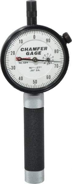 Starrett - 0 to 3/8", 90 to 127° Included Angle, Internal Chamfer Gage - White Hardened Tool Steel (Plunger), 3 Blade Plunger - Exact Tool & Supply