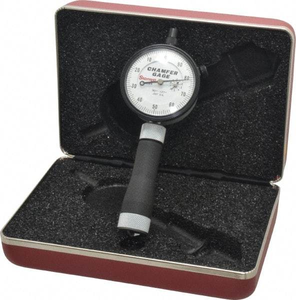 Starrett - 0 to 1/2", 90 to 127° Included Angle, Internal Chamfer Gage - White Hardened Tool Steel (Plunger), 3 Blade Plunger - Exact Tool & Supply