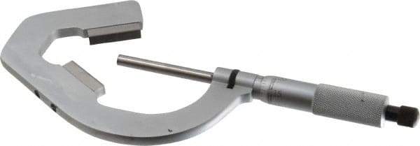 Starrett - 1 to 2 Inch Measurement, 0.0001 Inch Graduation, 3 Flutes Measured, Ratchet Stop Thimble, Mechanical V Anvil Micrometer - Satin Chrome Finish, Carbide - Exact Tool & Supply
