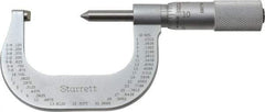 Starrett - 1 to 2" Range, Mechanical Screw Thread Micrometer - Plain Thimble, 0.001" Graduation, 0.004mm Accuracy - Exact Tool & Supply