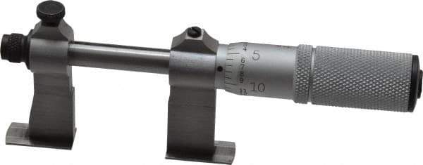 Starrett - 1-1/2 to 2-1/2 Inch Inside Measurement, Satin Chrome Finish, Mechanical Groove Micrometer - 0.001 Inch Graduation, 0.0002 Inch Accuracy, 5/64 Inch Groove Depth, Friction Thimble, Includes Lock Screw - Exact Tool & Supply