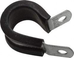 Made in USA - 5/8" Pipe, 5/8" Rod, Cushion Clamp - Gray & Black, Galvanized Steel & EPDM Cushion - Exact Tool & Supply