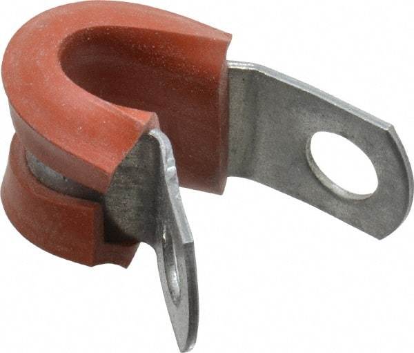 Made in USA - 1/4" Pipe, 1/4" Rod, Cushion Clamp - Gray & Red, Galvanized Steel & Silcone Cushion - Exact Tool & Supply