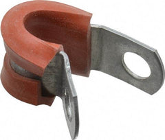 Made in USA - 1/4" Pipe, 1/4" Rod, Cushion Clamp - Gray & Red, Galvanized Steel & Silcone Cushion - Exact Tool & Supply