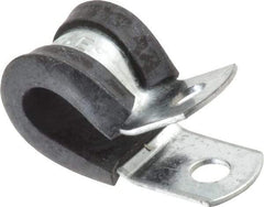 Made in USA - 3/8" Pipe, 3/8" Rod, Cushion Clamp - Gray & Black, Galvanized Steel & EPDM Cushion - Exact Tool & Supply