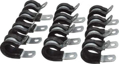 Made in USA - 1/2" Pipe, 1/2" Rod, Cushion Clamp - Gray & Black, Galvanized Steel & EPDM Cushion - Exact Tool & Supply