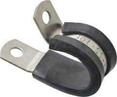 Made in USA - 5/8" Pipe, 5/8" Rod, Cushion Clamp - Gray & Black, Grade 304 Stainless Steel & EPDM Cushion - Exact Tool & Supply