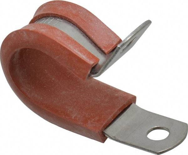 Made in USA - 5/8" Pipe, 5/8" Rod, Cushion Clamp - Gray & Red, Grade 304 Stainless Steel & Silicone Cushion - Exact Tool & Supply