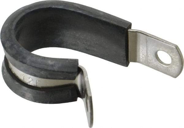 Made in USA - 3/4" Pipe, 3/4" Rod, Cushion Clamp - Gray & Black, Grade 304 Stainless Steel & EPDM Cushion - Exact Tool & Supply