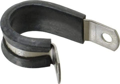 Made in USA - 3/4" Pipe, 3/4" Rod, Cushion Clamp - Gray & Black, Grade 304 Stainless Steel & EPDM Cushion - Exact Tool & Supply