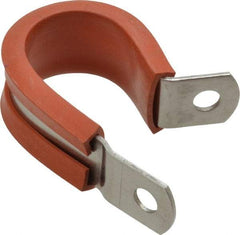 Made in USA - 3/4" Pipe, 3/4" Rod, Cushion Clamp - Gray & Red, Grade 304 Stainless Steel & Silicone Cushion - Exact Tool & Supply