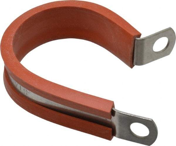 Made in USA - 1-1/4" Pipe, 1-1/4" Rod, Cushion Clamp - Gray & Red, Grade 304 Stainless Steel & Silicone Cushion - Exact Tool & Supply