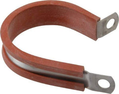 Made in USA - 1-1/2" Pipe, 1-1/2" Rod, Cushion Clamp - Gray & Red, Grade 304 Stainless Steel & Silicone Cushion - Exact Tool & Supply