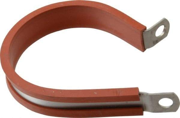 Made in USA - 2" Pipe, 2" Rod, Cushion Clamp - Gray & Red, Grade 304 Stainless Steel & Silicone Cushion - Exact Tool & Supply