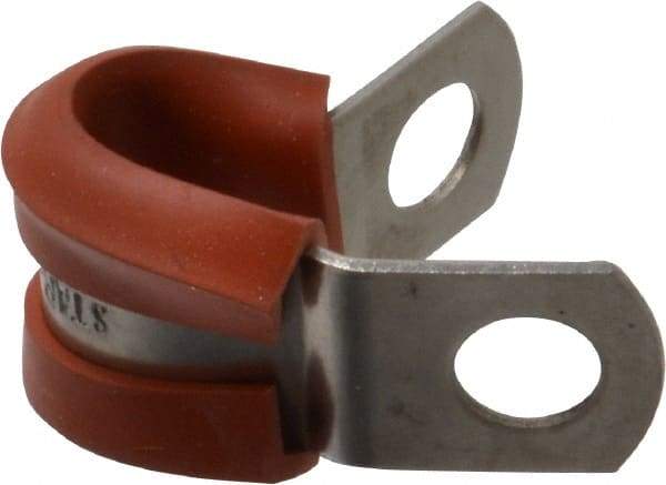 Made in USA - 1/4" Pipe, 1/4" Rod, Cushion Clamp - Gray & Red, Grade 304 Stainless Steel & Silicone Cushion - Exact Tool & Supply